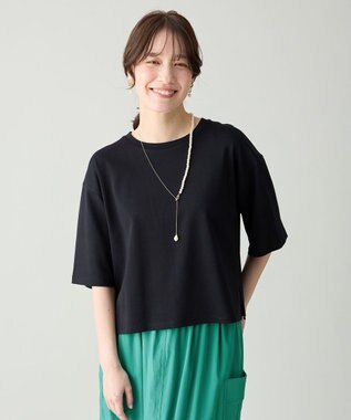 ANY 【Sサイズあり】オーガニックコットンスムース5分袖Tシャツ ブラック