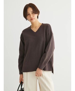 Green Parks もちやわ　Ｖネック前後差プルオーバー Brown
