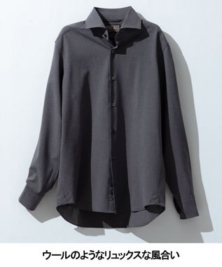 GOTAIRIKU 【シワになりにくい/ストレッチ/洗える】ウールライク シャツ_カッタウェイカラー グレー系