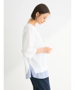 Green Parks 裾ドッキングレイヤー風７分袖プルオーバー Off White