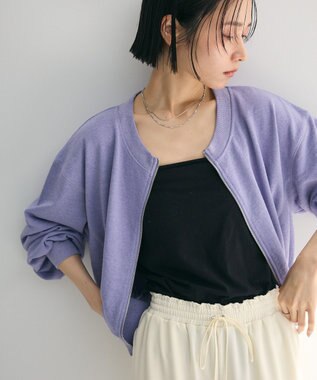 Green Parks ウ゛ィンテージ風ｚｉｐ裏毛カーディガン Purple