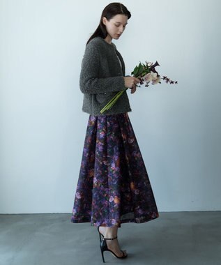 自由区 【カトリエムブーケ】フラワープリントフレアスカート ボルドー系