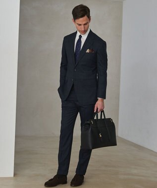 GOTAIRIKU シワになりにくい【御幸毛織/みゆきけおり】DRYSPINNER 平織スーツ_ネイビー格子 ネイビー系×格子