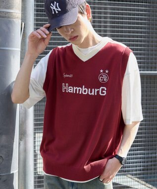 WEGO 【２点SET】アンサンブルゲームロゴニットベスト ワイン