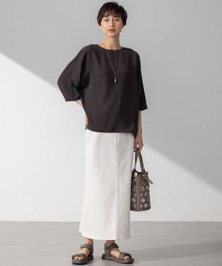 23区 【吸水速乾/UVカット/接触冷感】ストレッチジョーゼット ドルマン カットソー ダークブラウン系