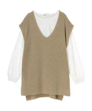 CRAFT STANDARD BOUTIQUE 【２点セット】片畦ニットベスト＋ロンＴＥＥ Beige
