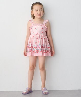 ANY KIDS ストライプ×フルーツ ワンピース 水着 ピンク系