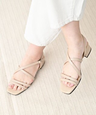 Pointer 日本製 本革ラインストラップサンダル ベージュ