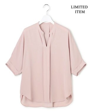 ICB L 【先行予約・WEB限定】BackSatinAmunzen 5分袖キーネックブラウス ヘイズピンク