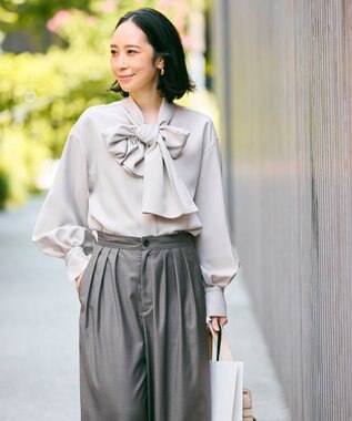 #Newans 【洗濯機可】ビックリボンパウダリーブラウス ベージュ