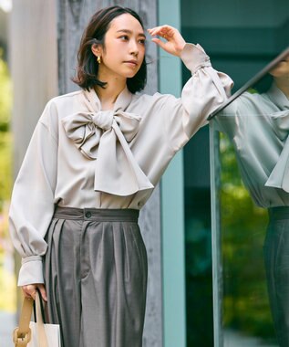 #Newans 【洗濯機可】ビックリボンパウダリーブラウス ベージュ