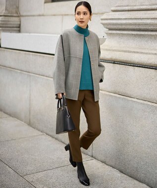 自由区 ウールカシミヤブレンドハイネック ニット ブルー