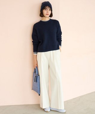 UNFILO L 【野呂佳代さん着用】ふわふわニット メッシュプルオーバー ダークネイビー