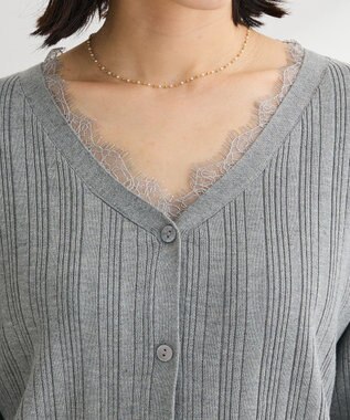 Green Parks レースドッキングニットカーディガン Gray Mixture