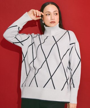 ソフトカシミヤミックス ダイヤ柄ハイネックニット