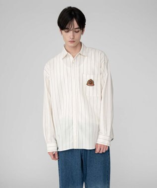 WEGO 【ユニセックス着用ITEM/MLサイズ展開】オックスフォードエンブレムシャツ（LS） ホワイトストライプ