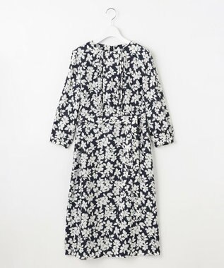 J.PRESS LADIES 【洗える】スパンフラワープリント  ワンピース ネイビー×オフ系