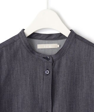 ICB 【洗える】リアクティブソフトデニム バンドカラーシャツ インディゴ系