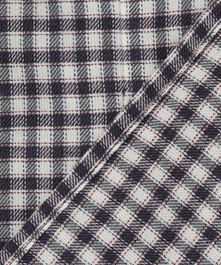 J.PRESS LADIES S 【洗える】ポリエステルヴィスコースブロックチェック フリルネック ブラウス チャコール×ピンク系