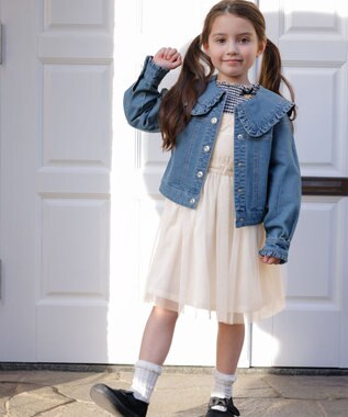 ANY KIDS シアー ギンガム 七分袖 Tシャツ ブラック