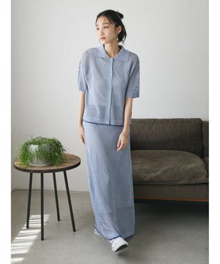 CRAFT STANDARD BOUTIQUE 配色メッシュニットカーディガン Grayish Blue