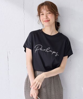 ANY 【汗ジミ防止加工】シルケットスムースフレンチスリーブ刺繍ロゴTシャツ ブラック