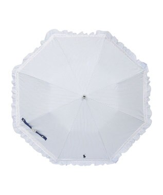 MOONBAT 【遮光/晴雨兼用日傘】POLO RALPH LAUREN(ポロ ラルフローレン) ストライプフリル 折りたたみ傘 楽折 遮熱 UV スカイブルー