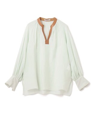 BEIGE， PAULINE / レザーコンビブラウス Mint x Camel
