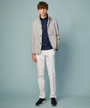 JOSEPH ABBOUD 【吸水速乾】リーフ柄ジャガード 半袖 ポロシャツ ネイビー系