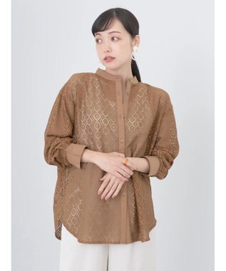 earth music&ecology レースバンドカラーシャツ Camel