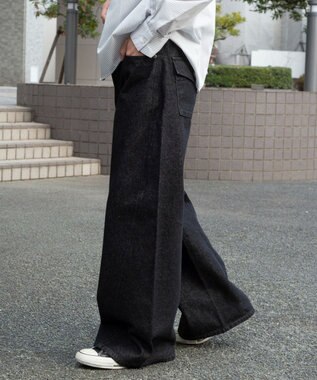 WEGO 【ユニセックス着用ITEM】カバーフィットフラップデニムパンツ デニムブラック