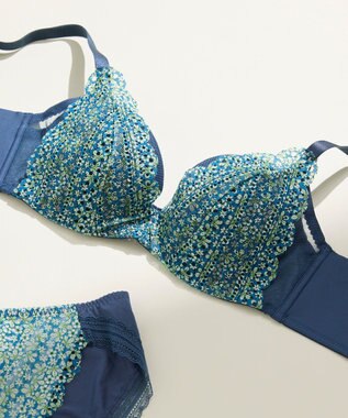 une nana cool さあわたし レース 脇高ブラジャー MADE WITH LIBERTY FABRIC ブルーグリーン