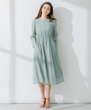 組曲 シャーリングライクシフォン ワンピース グリーン系