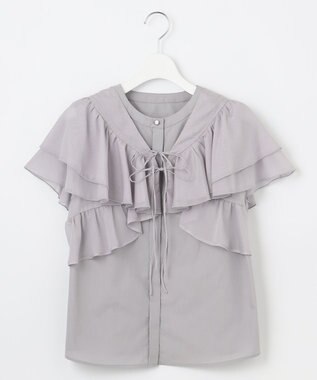 Feroux 【2WAY】フリルコンビ ブラウス ライトグレー系