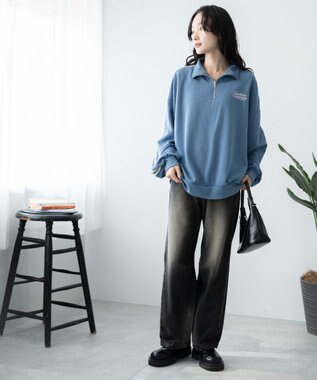 WEGO ラインハーフジップBIGスウェット サックス