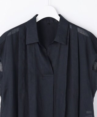 自由区 L 【17号サイズまで展開・WEB限定カラーあり】シアーラミーローンスキッパーシャツ ワンピース ネイビー