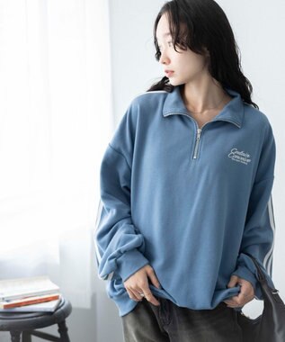 WEGO ラインハーフジップBIGスウェット サックス