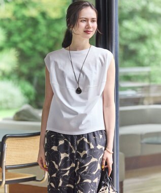 23区 【洗える】Ratti フラワーアートプリント ワイド パンツ ブラック×ベージュ