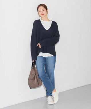 ANY ウールブレンドバルキーニット Vネック ネイビー