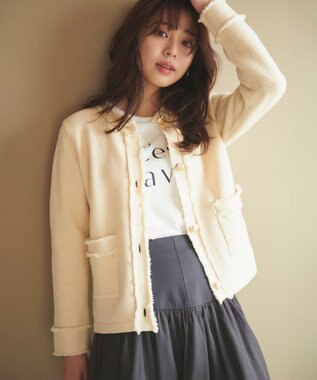 Feroux 【ONWARD CROSSET MAG掲載】ツイードライクニット ジャケット アイボリー系