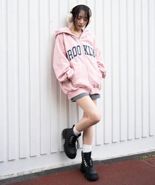 WEGO グラフィックBIGZIPパーカー ピンク