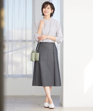 J.PRESS LADIES 【洗える】 セルロースチェック バンドカラー ブラウス ブラック系3