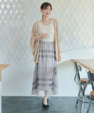 Tiaclasse 【新色追加】メッシュ編みニットドルマンカーディガン ライトベージュ