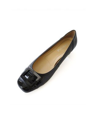 Pointer 日本製 本革バックルパンプス ブラック×ブラック(エナメル)
