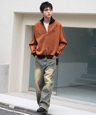 WEGO 【ユニセックス着用ITEM】ライントラックニットジャケット オレンジ