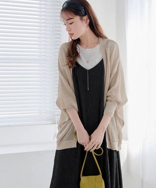 Tiaclasse 【新色追加】メッシュ編みニットドルマンカーディガン ライトベージュ