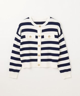 GRACE CONTINENTAL ニットボーダーカーディガン ネイビー