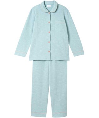 une nana cool 【綿混】カジュアルスラブツィード 長袖開襟パジャマ サックスブルー