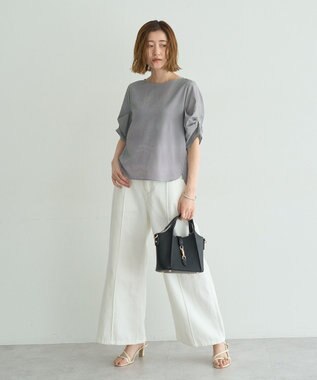 YECCA VECCA パールタックスリーブブラウス Check