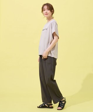 ANY L 【洗濯機可/UVケア/接触冷感】フレンチスリーブロゴ・カラーTシャツ サンドベージュロゴ